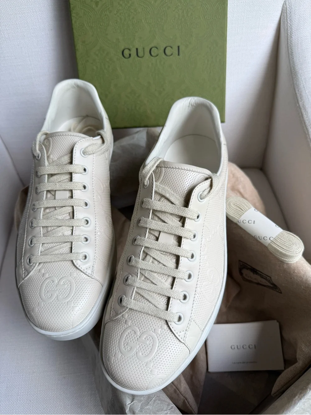 Gucci Off-White Perforated Leather Low-Top Sneakers